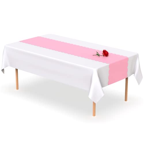 Hot Pink Scallop Disposable Table Runner. 5 Pack 14 x 108 inch. Plastic Table Runner Adds A Pop of Color To Your Party Table, by Swanoo