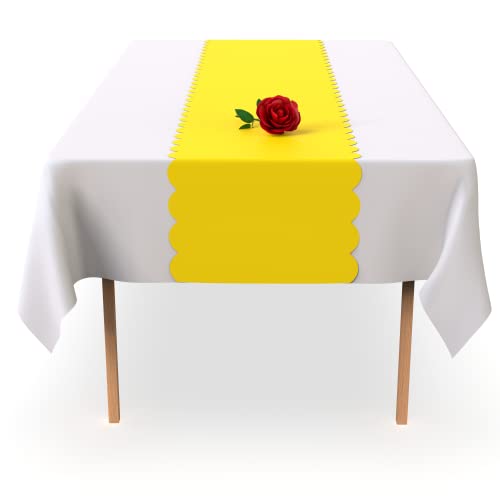 Yellow Scallop Disposable Table Runner. 5 Pack 14 x 108 inch. Plastic Table Runner Adds A Pop of Color To Your Party Table, by Swanoo