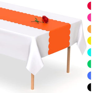 Orange Scallop Disposable Table Runner. 5 Pack 14 x 108 inch. Halloween Table Runner Decor Decorations Plastic Table Runner Adds A Pop of Color To Your Party Table, by Swanoo