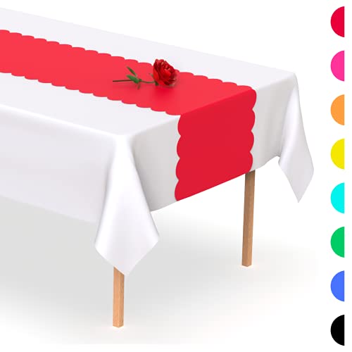 Burgundy Scallop Disposable Table Runner. 5 Pack 14 x 108 inch. Plastic Table Runner Adds A Pop of Color To Your Party Table, by Swanoo