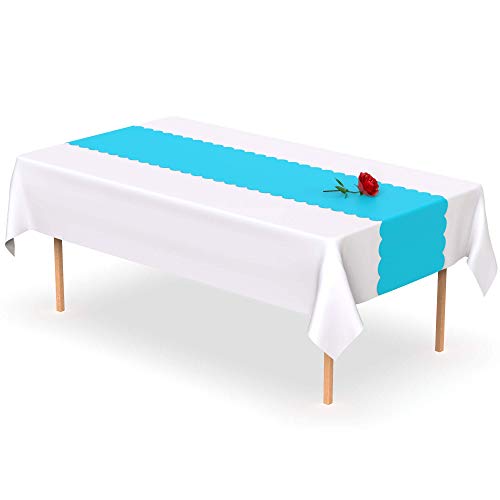 Light Blue Scallop Disposable Table Runner. 5 Pack 14 x 108 inch. Plastic Table Runner Adds A Pop of Color To Your Party Table, by Swanoo