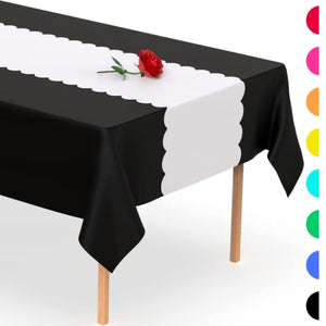 Black Scallop Disposable Table Runner. 5 Pack 14 x 108 inch. Plastic Table Runner Adds A Pop of Color To Your Party Table, by Swanoo