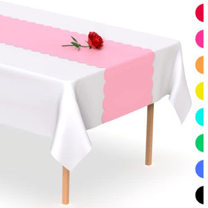 Light Pink Scallop Disposable Table Runner. 5 Pack 14 x 108 inch. Plastic Table Runner Adds A Pop of Color To Your Party Table, by Swanoo