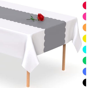 Yellow Scallop Disposable Table Runner. 5 Pack 14 x 108 inch. Plastic Table Runner Adds A Pop of Color To Your Party Table, by Swanoo