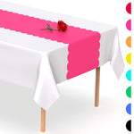 White Scallop Disposable Table Runner. 5 Pack 14 x 108 inch. Plastic Table Runner Adds A Pop of Color To Your Party Table, by Swanoo
