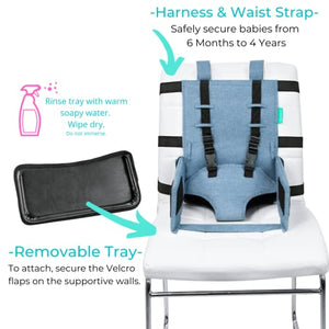 Portable High Chair for Travel with Exclusive Compact Tray - Travel High Chair Seat Safely Attaches to Most Chairs - Toddler & Baby Travel Essential - Baby Travel Accessories